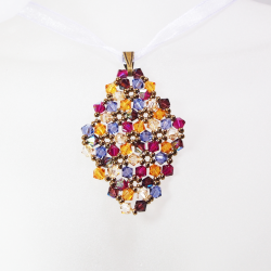 Pendant 45cm - Malvina Rhombus M-Violet Organza - Pendant 45cm - Laiton bronze